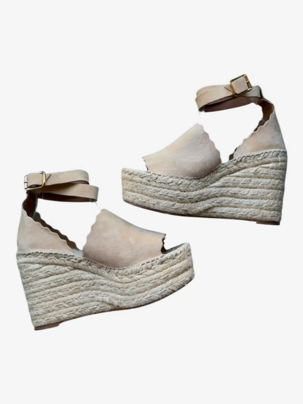 Chloe Reef Shell Suede Espadrille Wedge Platform Sandals Open Toe Size 40